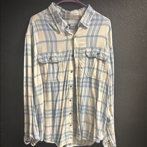 George Blue and Cream Plaid Casual Button Down Shirt